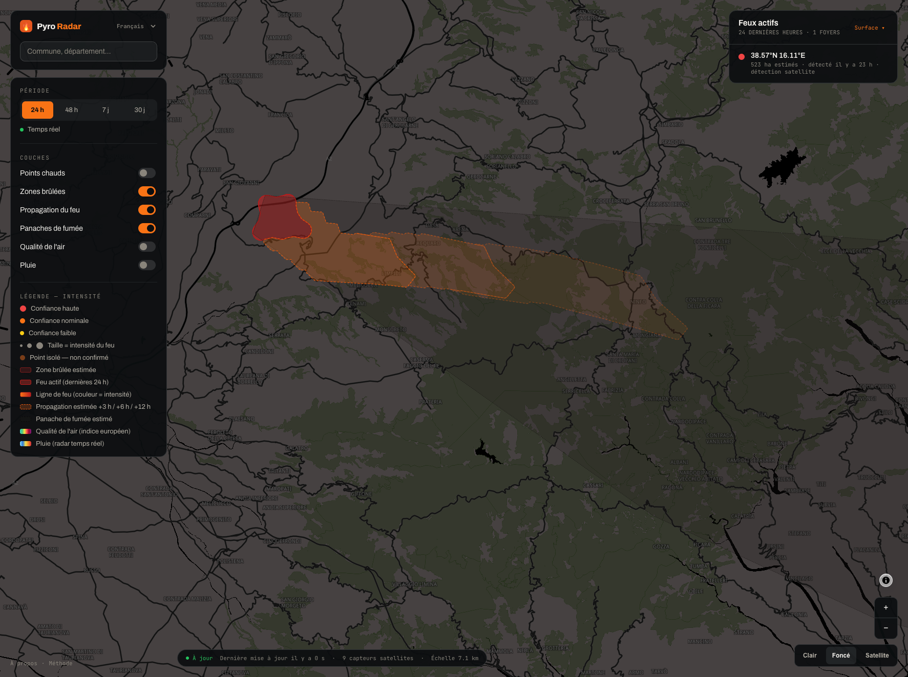 Pyro Radar, carte vectorielle plein écran